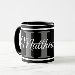 Mug Simple Elegant Noir Blanc Monogramme Bold Classé