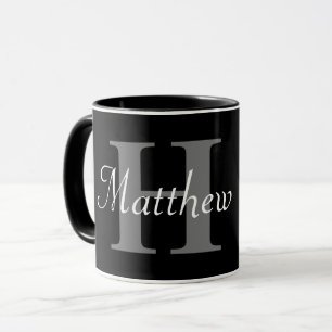 Mug Simple Elegant Noir Blanc Monogramme Bold Classy M