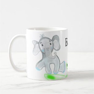 Mug Simple éléphant bébé gris bleu ajouter le nom