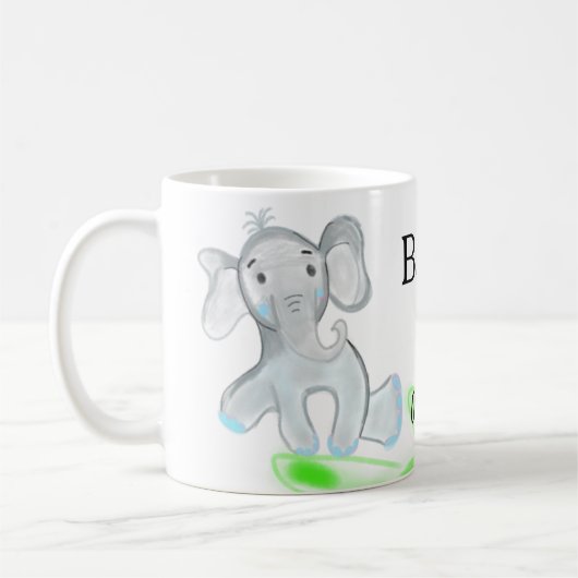 Mug Simple éléphant bébé gris bleu ajouter le nom (Gauche)