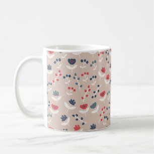 Mug Simple Floral Pays Rouge Bleu Tan Élégant
