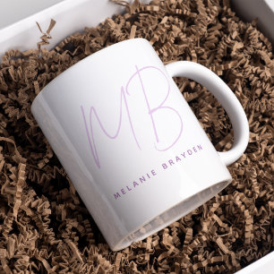 Mug Simple Lavande Minimaliste Deux Nom Monogramme