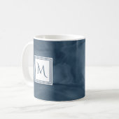 Mug Simple Marine Bleu Marbre subtil Monogramme modern (Devant gauche)