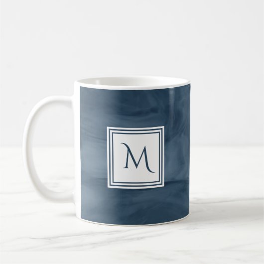 Mug Simple Marine Bleu Marbre subtil Monogramme modern (Gauche)