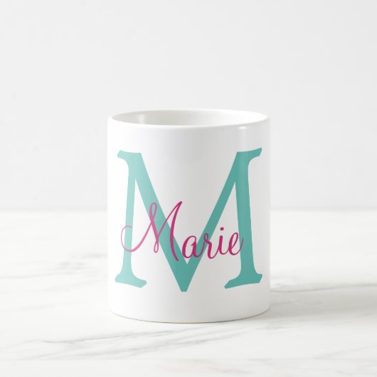 Mug simple minimal ajouter nom monogramme vert rose bl (Centre)