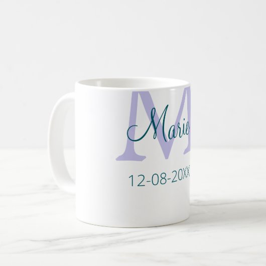 Mug simple minimum ajouter nom monogramme violet vert (Devant gauche)
