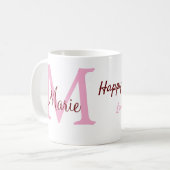 Mug simple minimum de jour mère monogramme nom rose te (Devant gauche)