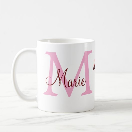 Mug simple minimum de jour mère monogramme nom rose te (Gauche)