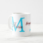 Mug simple minimum jour mère bleu monogramme rose nom (Devant gauche)