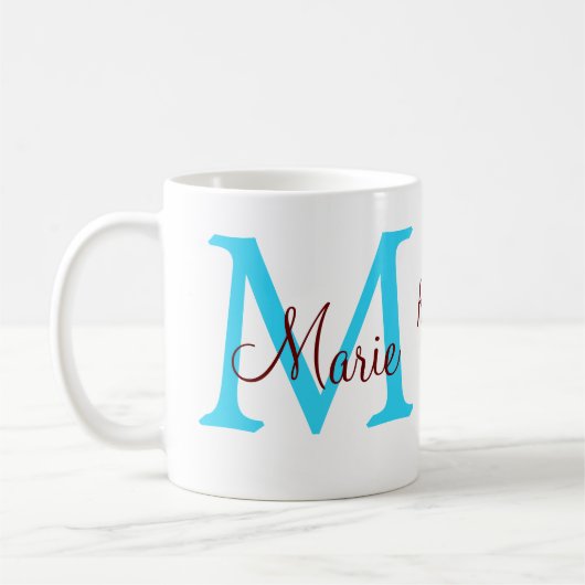 Mug simple minimum jour mère bleu monogramme rose nom (Gauche)