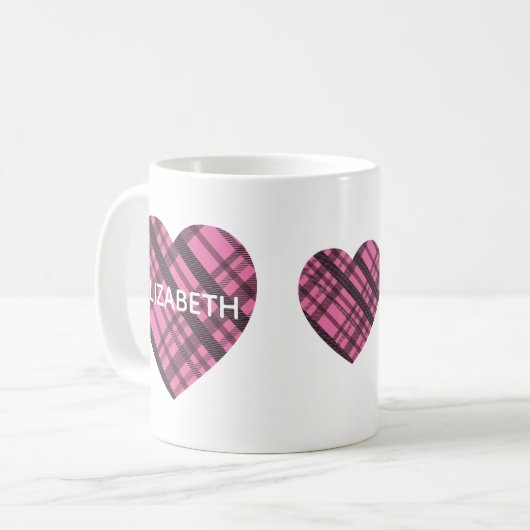 Mug Simple Moderne Cute Rose Plaid Hearts Girl Nom (Devant gauche)