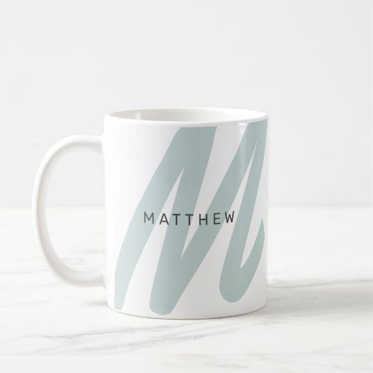 Mug Simple moderne initial et nom Sage vert & blanc (Gauche)