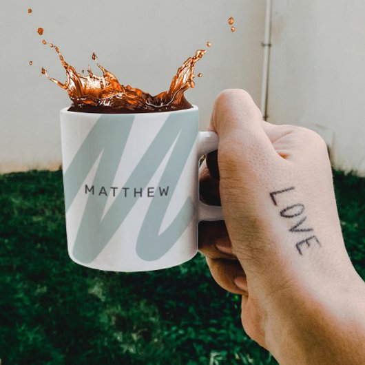 Mug Simple moderne initial et nom Sage vert & blanc