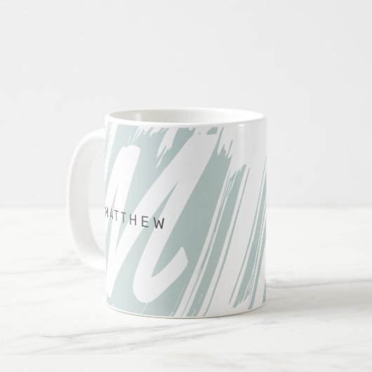 Mug Simple moderne initial et nom Sage vert & blanc (Devant gauche)