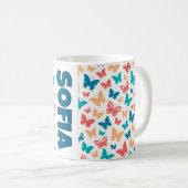 Mug Simple motif papillon turquoise blanc nom (Devant droit)