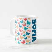Mug Simple motif papillon turquoise blanc nom (Devant gauche)