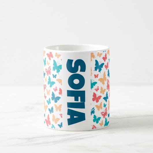 Mug Simple motif papillon turquoise blanc nom (Centre)