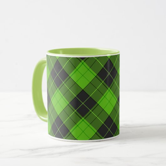 Mug Simple motif tartan diagonal en vert foncé (Devant gauche)