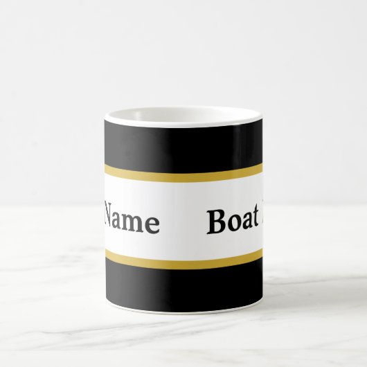 Mug Simple noir blanc et or avec nom de bateau (Centre)