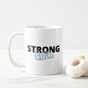 Mug Simple Noir & Bleu "Fille forte" Rétro