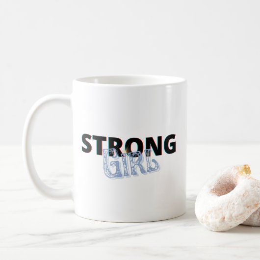 Mug Simple Noir & Bleu "Fille forte" Rétro (Avec donut)