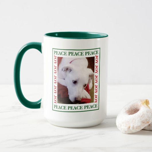 Mug Simple Peace and Joy Picture Frame Cute Dog Photo (Avec donut)