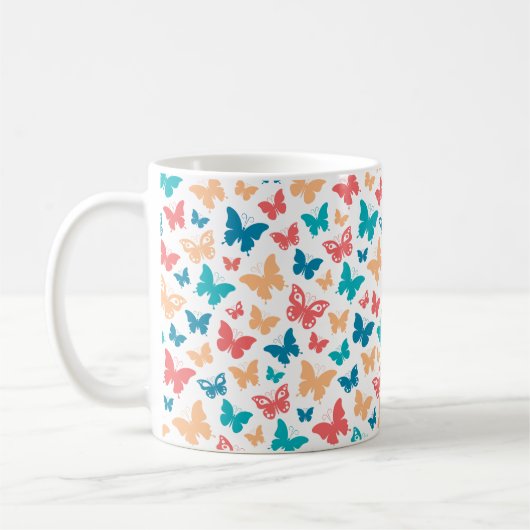 Mug Simple Pink turguoise white Butterfly pattern (Gauche)