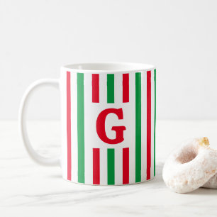 Mug Simple Rayé Rouge et Vert Noël Initial