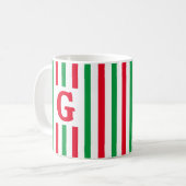 Mug Simple rayure rouge et vert Noël initial (Devant gauche)