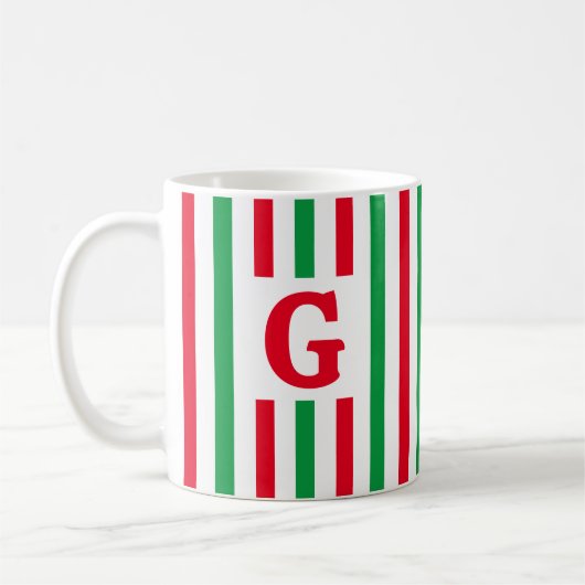 Mug Simple rayure rouge et vert Noël initial (Gauche)