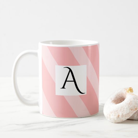 Mug Simple Rayures Larges Initiale Unique Rose Clair (Avec donut)