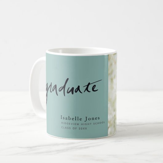 Mug Simple Script Photo Léger Graduation Turquoise (Devant gauche)