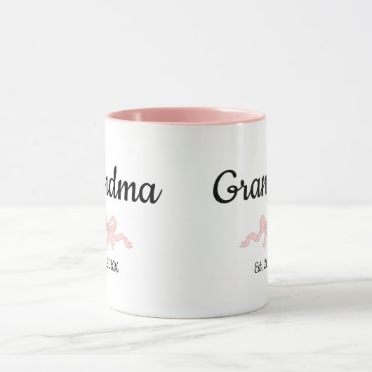 Mug Simple Script Pink Girl Bow Grandma Est. Year (Centre)