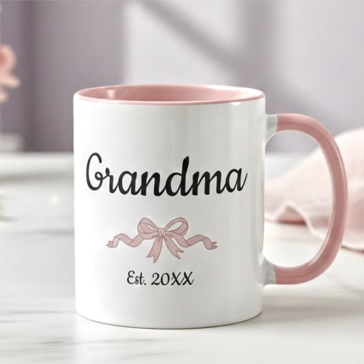 Mug Simple Script Pink Girl Bow Grandma Est. Year