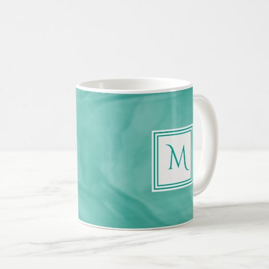 Mug Simple Turquoise Vert subtil marbre Moderne Monogr (Devant droit)
