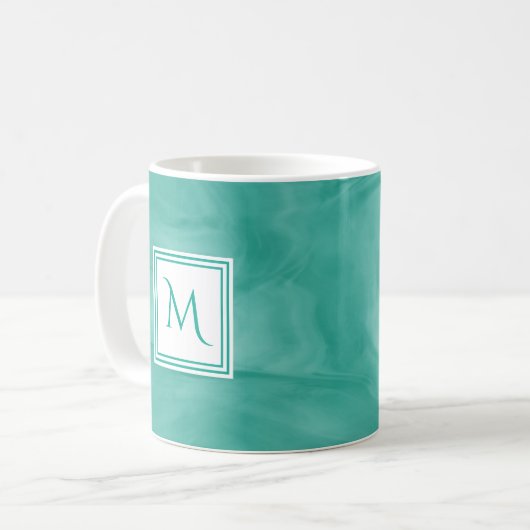Mug Simple Turquoise Vert subtil marbre Moderne Monogr (Devant gauche)