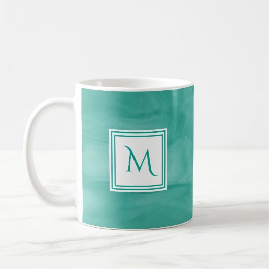 Mug Simple Turquoise Vert subtil marbre Moderne Monogr (Gauche)