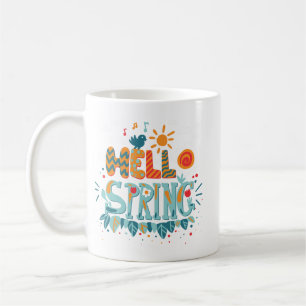 Mug Simple Vibrant Hello Feuilles de fleurs de printem