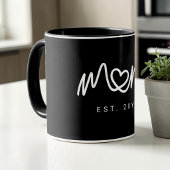 Mug Simple White Heart  Script  Modern Mom Established