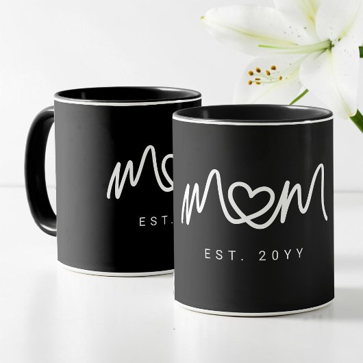 Mug Simple White Heart  Script  Modern Mom Established