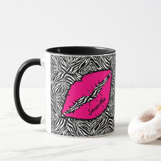 Mug Simple Zèbre avec lèvres roses Personnalisé (Avec donut)