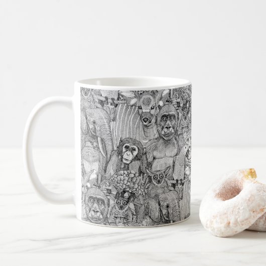 Mug simplement des animaux de la jungle africaine noir (Avec donut)