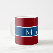 Mug Simply Stripes bleu foncé + votre backgr. & Nom (Devant gauche)