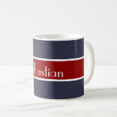 Mug Simply Stripes rouge foncé + votre backgr. & Nom (Devant droit)
