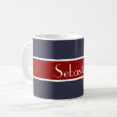Mug Simply Stripes rouge foncé + votre backgr. & Nom (Devant gauche)
