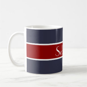 Mug Simply Stripes rouge foncé + votre backgr. & Nom