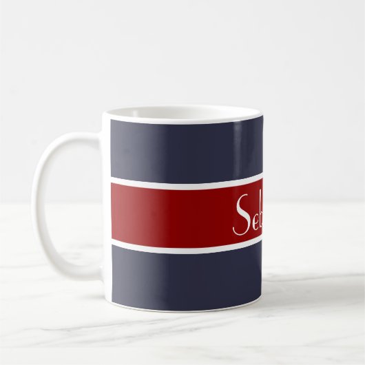 Mug Simply Stripes rouge foncé + votre backgr. & Nom (Gauche)