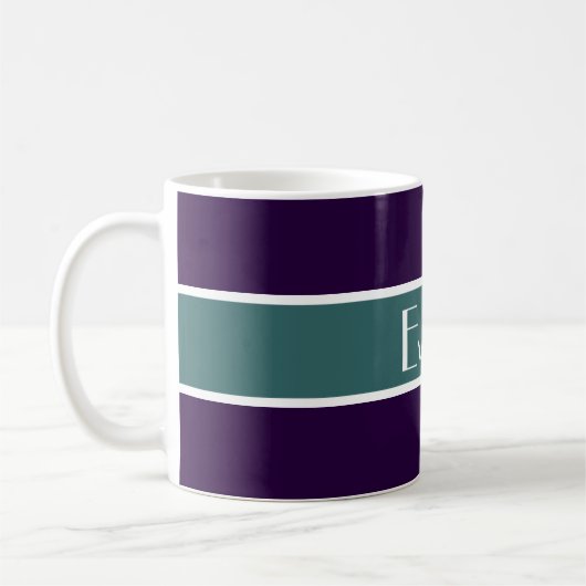 Mug Simply Stripes vert océan + votre backgr. & Nom (Gauche)