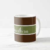 Mug Simply Stripes vert olive + votre dos. & Nom (Devant droit)