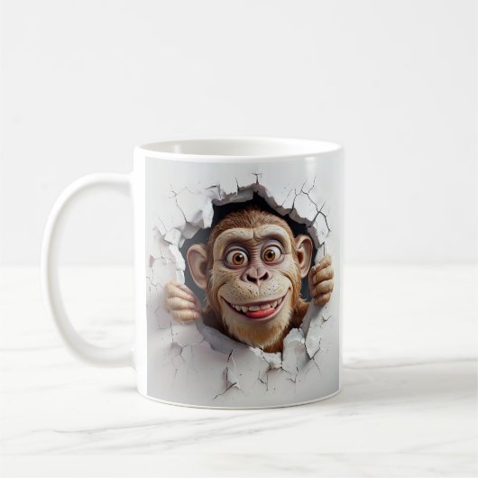 Mug Singe anthropomorphe brisant le mur blanc (Gauche)